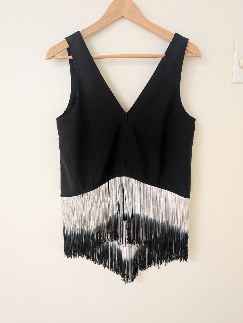 Pink Stitch Black V-Neck Dip-Dyed Ombré Fringe Hem Tank Top - Size 4